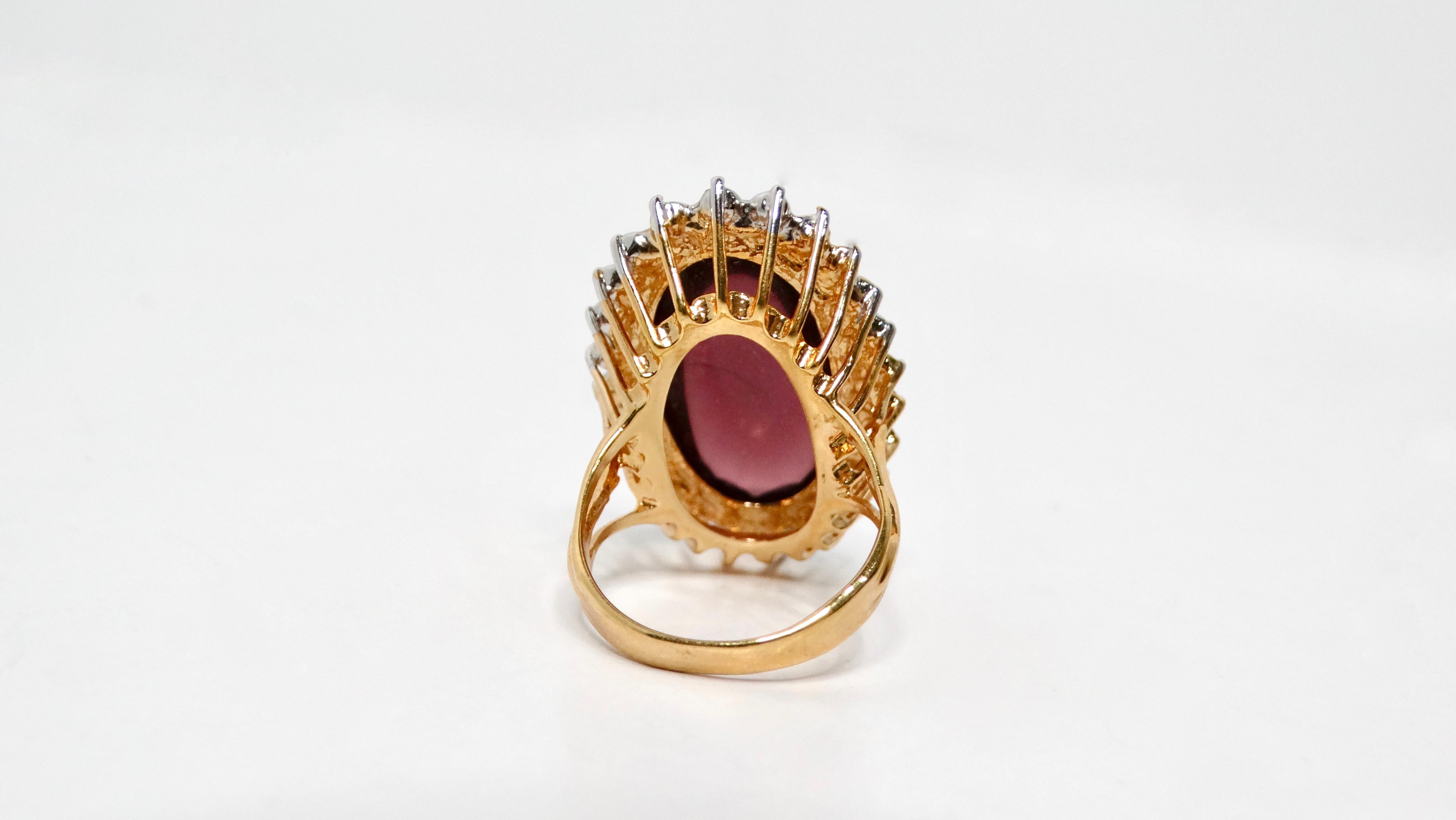 Women's 1990s 18k Gold Plated Synthetic Amethyst Crystal Surrounded Oval Cocktail Ring For Sale