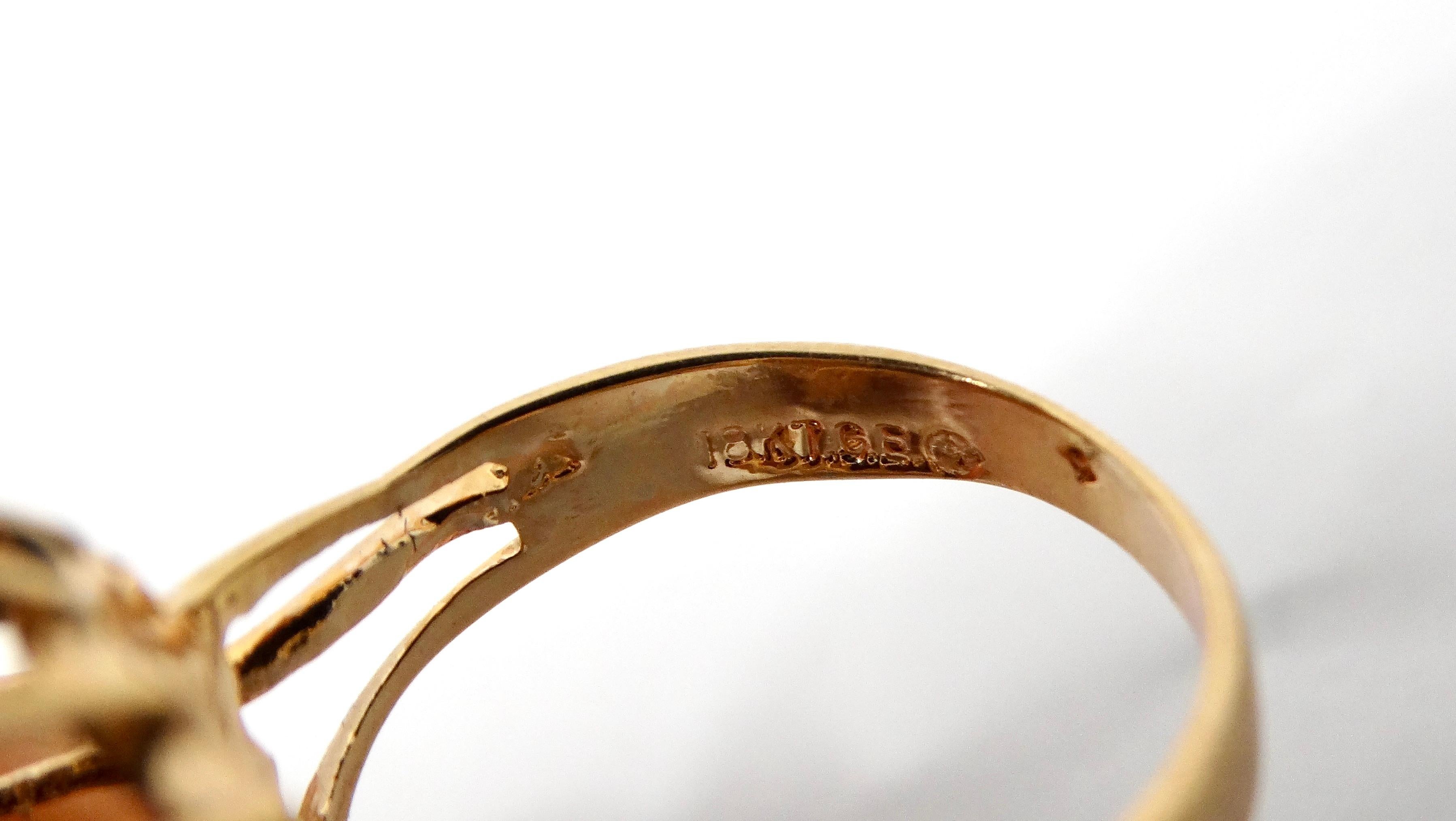 1990s 18k Gold Plated Synthetic Amethyst Crystal Surrounded Oval Cocktail Ring For Sale 1