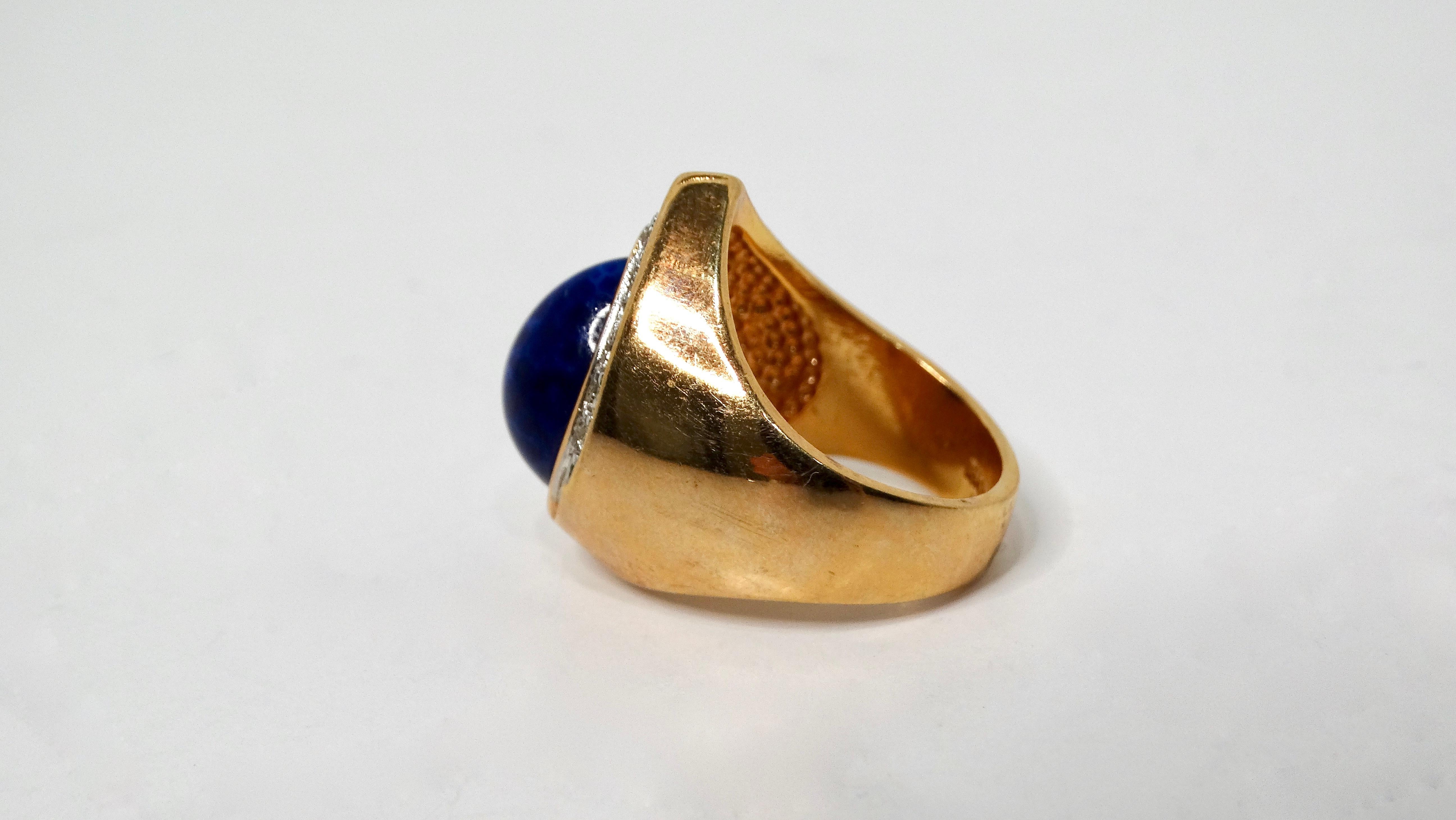 1990s 18k Gold Plated Synthetic Lapis & Crystal Teardrop Cocktail Ring For Sale 1