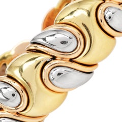 1990s 18K Tri-Tone Gold Teadrop Pattern Wide Cuff Bangle  Bracelet