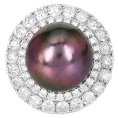 1990s 18K White Gold South Sea Pearl 2.82cts Diamond Cocktail Ring