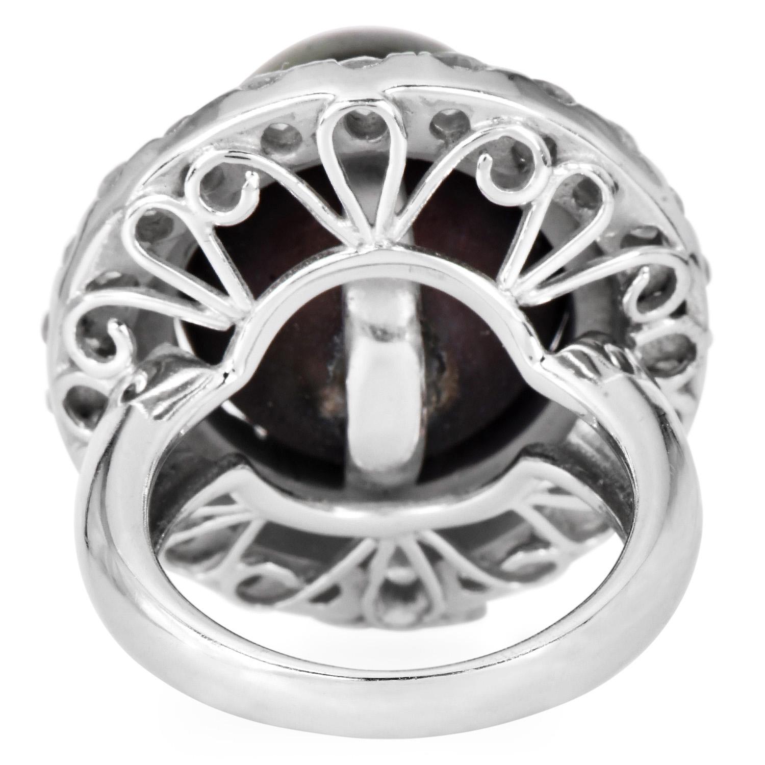 1990s 18K White Gold South Sea Pearl 2.82cts Diamond Cocktail Ring For Sale 1
