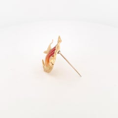 1990s 18k Yellow Gold Orange Enamel Fish Pendant Necklace