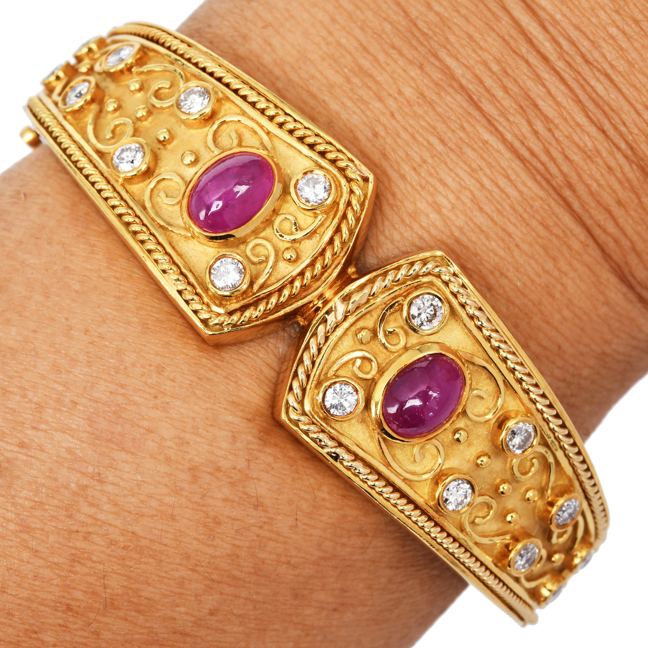 1990's  Bracelet en or jaune 18K avec rubis et diamants en vente 4