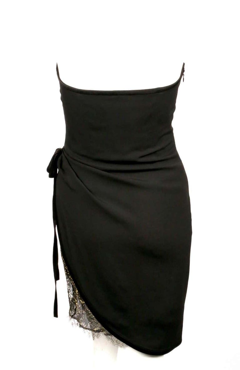 Women's or Men's 1990's YVES SAINT LAURENT black draped strapless dress with lace For Sale