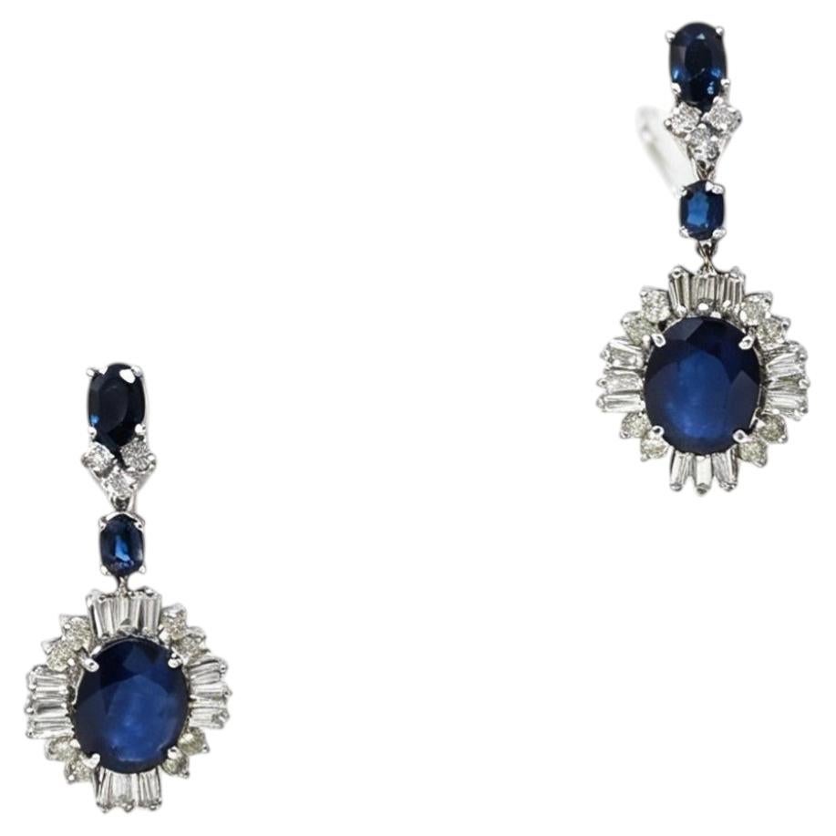 1990s–2000s Sapphire and Diamond Drop Earrings in White Gold