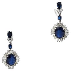 1990s–2000s Sapphire and Diamond Drop Earrings in White Gold