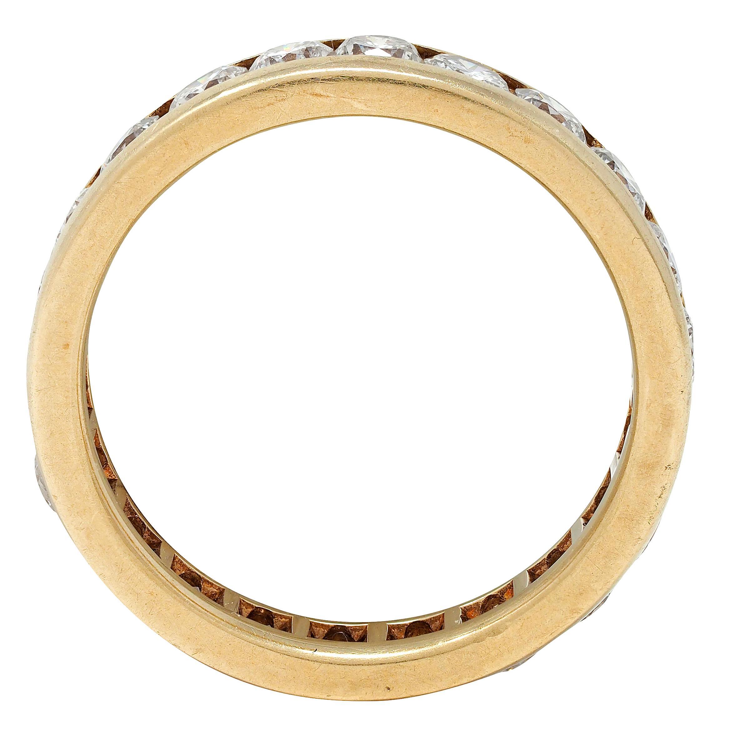 Brilliant Cut 1990's 2.20 CTW Diamond 14 Karat Yellow Gold Vintage Eternity Wedding Band Ring For Sale