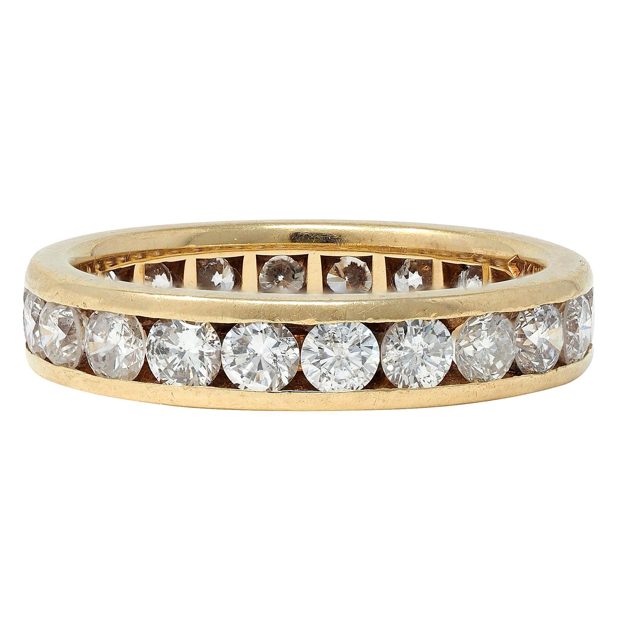 1990's 2.20 CTW Diamond 14 Karat Yellow Gold Vintage Eternity Wedding Band Ring For Sale 1