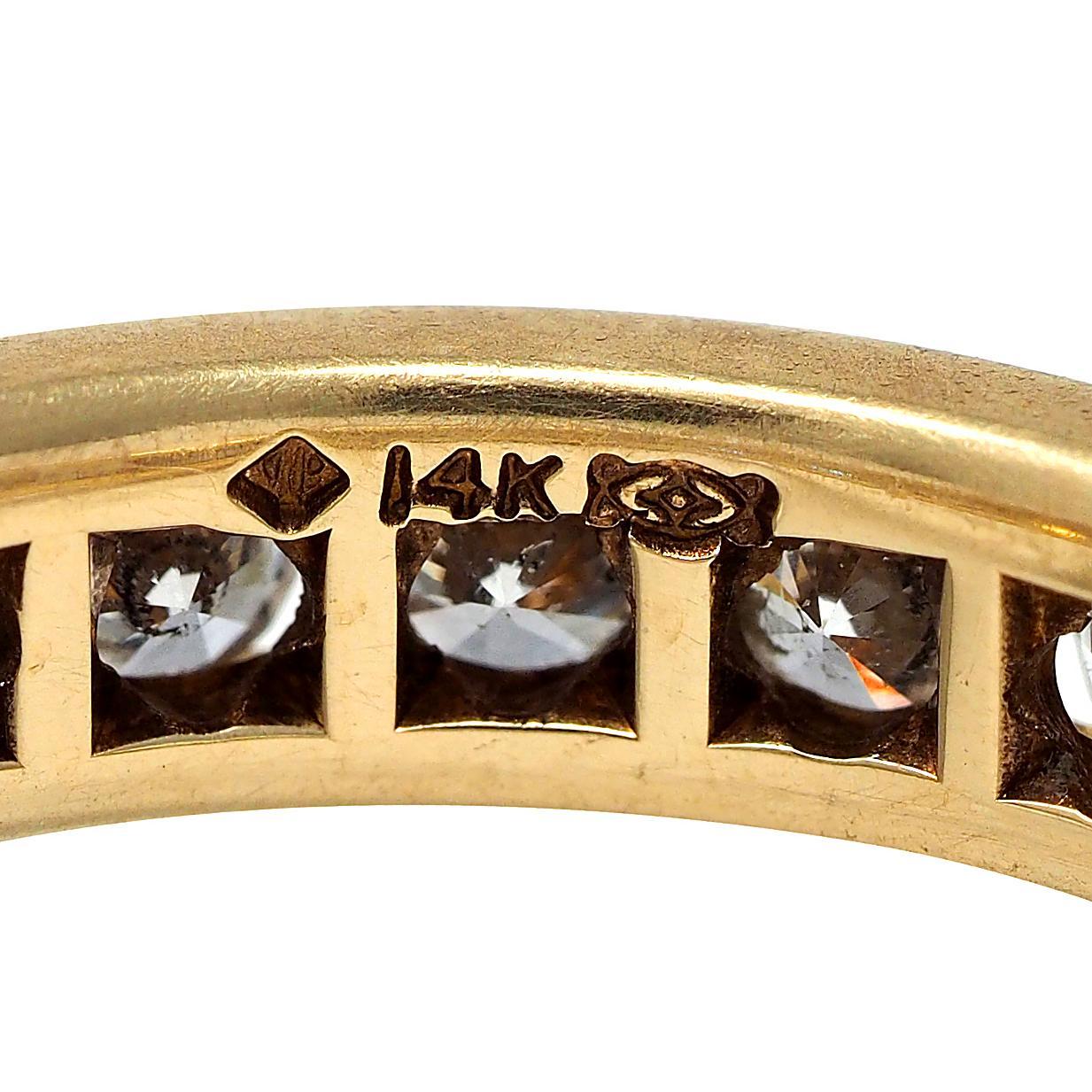 1990's 2.20 CTW Diamond 14 Karat Yellow Gold Vintage Eternity Wedding Band Ring For Sale 2