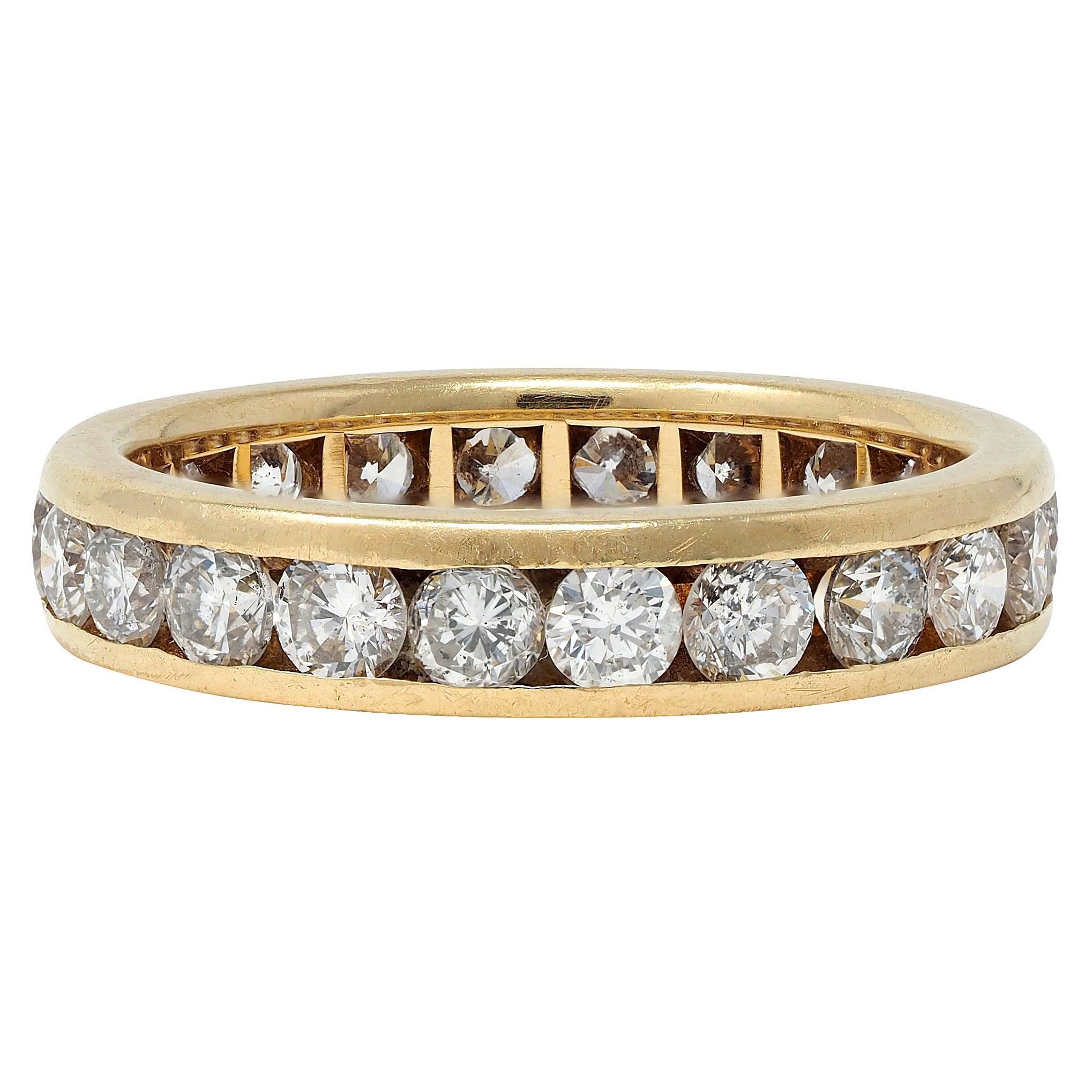 1990's 2.20 CTW Diamond 14 Karat Yellow Gold Vintage Eternity Wedding Band Ring For Sale