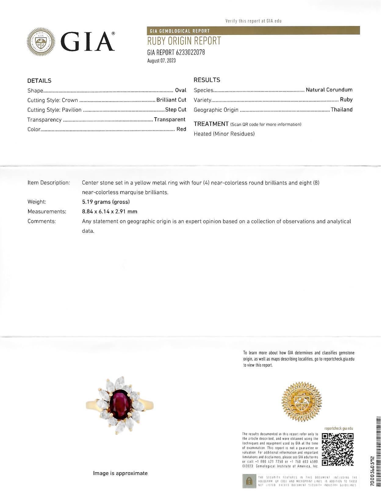1990s 2.35 CTW Ruby Diamond 18 Karat Yellow Gold Spray Cluster Ring GIA For Sale 10