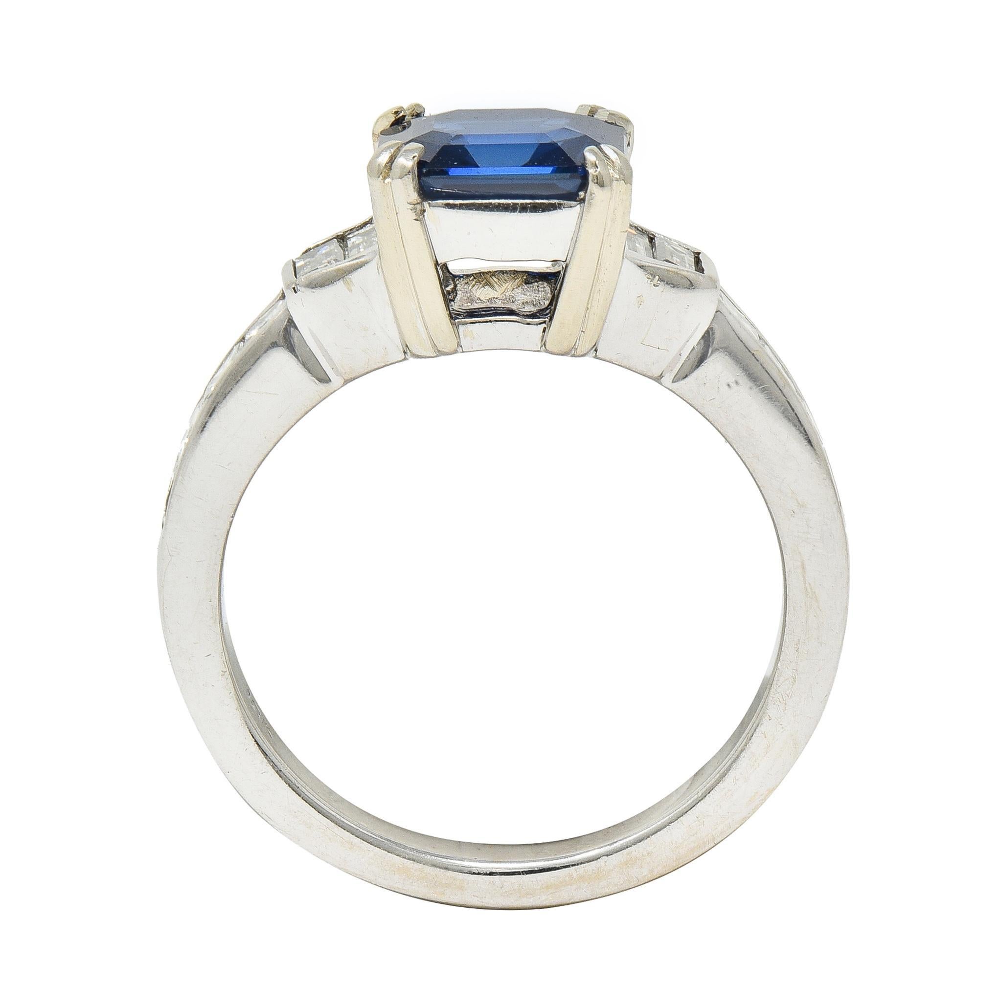 1990's 2.71 CTW Asscher Cut Sapphire Diamond 18 Karat White Gold Ring GIA For Sale 5