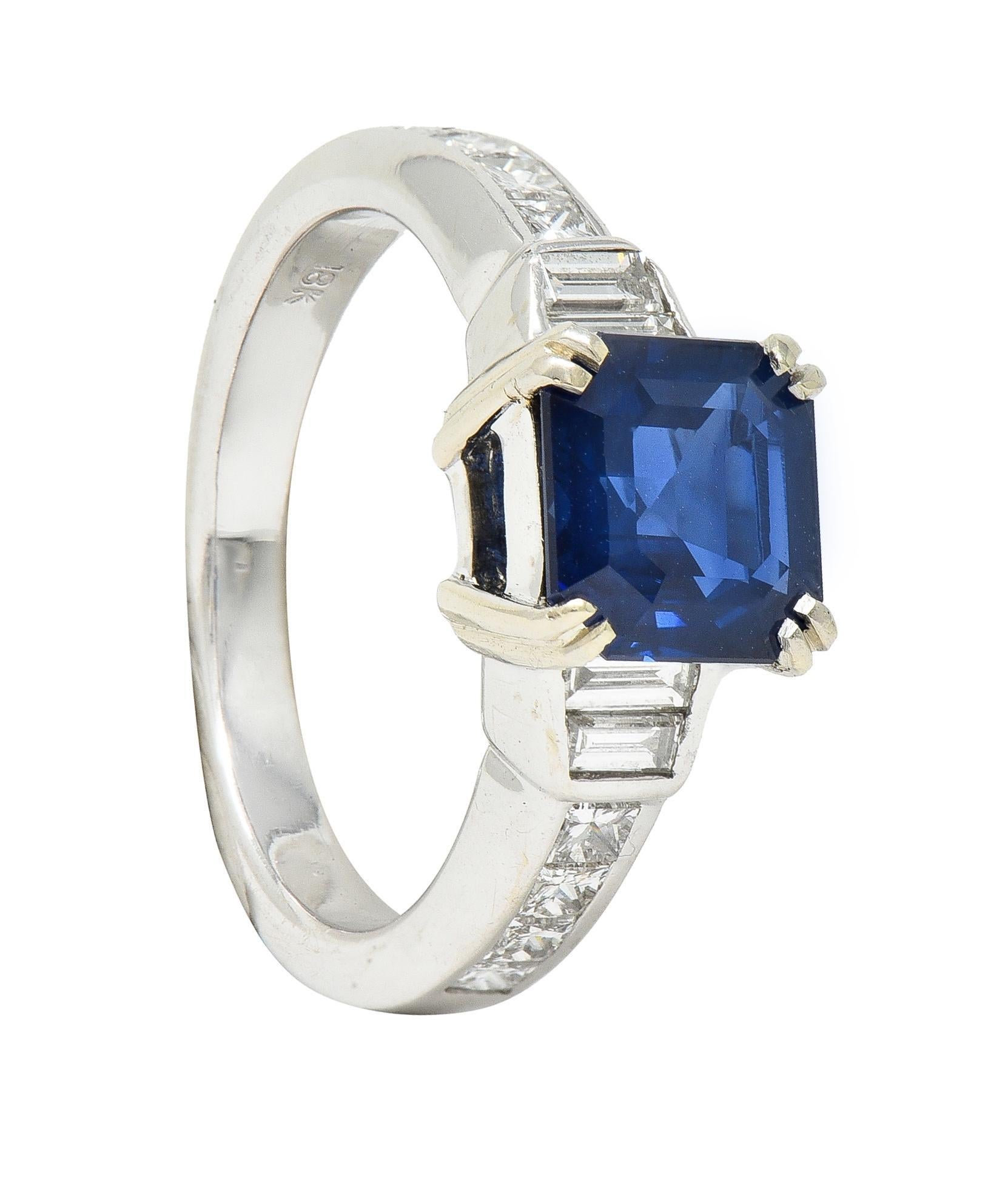 1990's 2.71 CTW Asscher Cut Sapphire Diamond 18 Karat White Gold Ring GIA For Sale 6