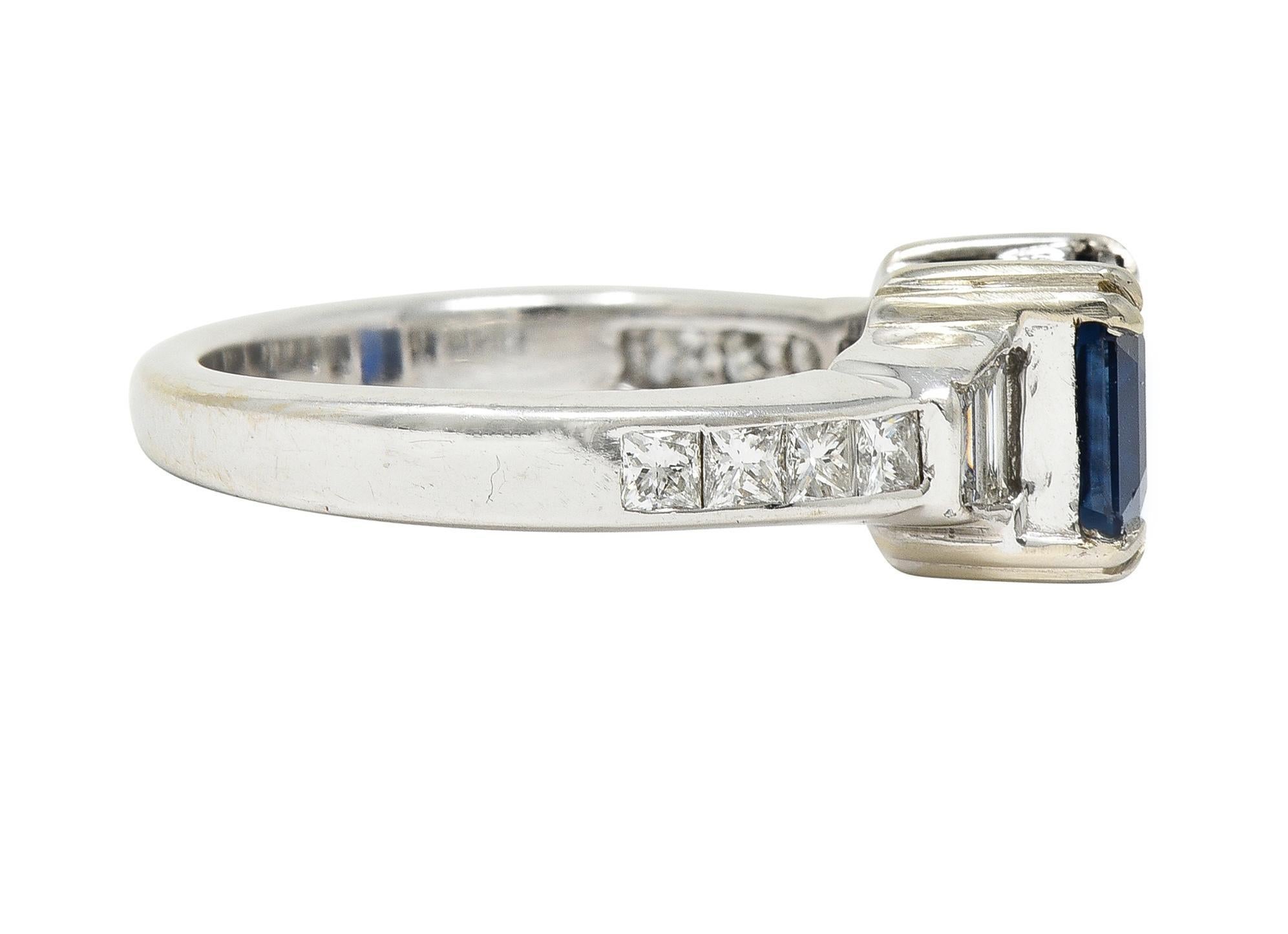 Contemporary 1990's 2.71 CTW Asscher Cut Sapphire Diamond 18 Karat White Gold Ring GIA For Sale