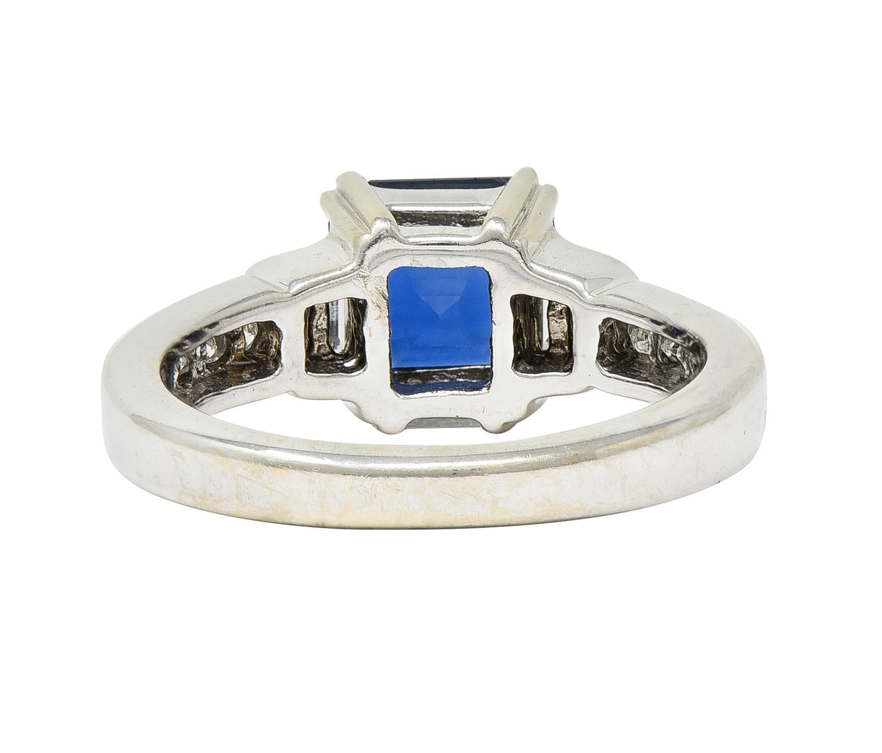 1990's 2.71 CTW Asscher Cut Sapphire Diamond 18 Karat White Gold Ring GIA In Excellent Condition For Sale In Philadelphia, PA