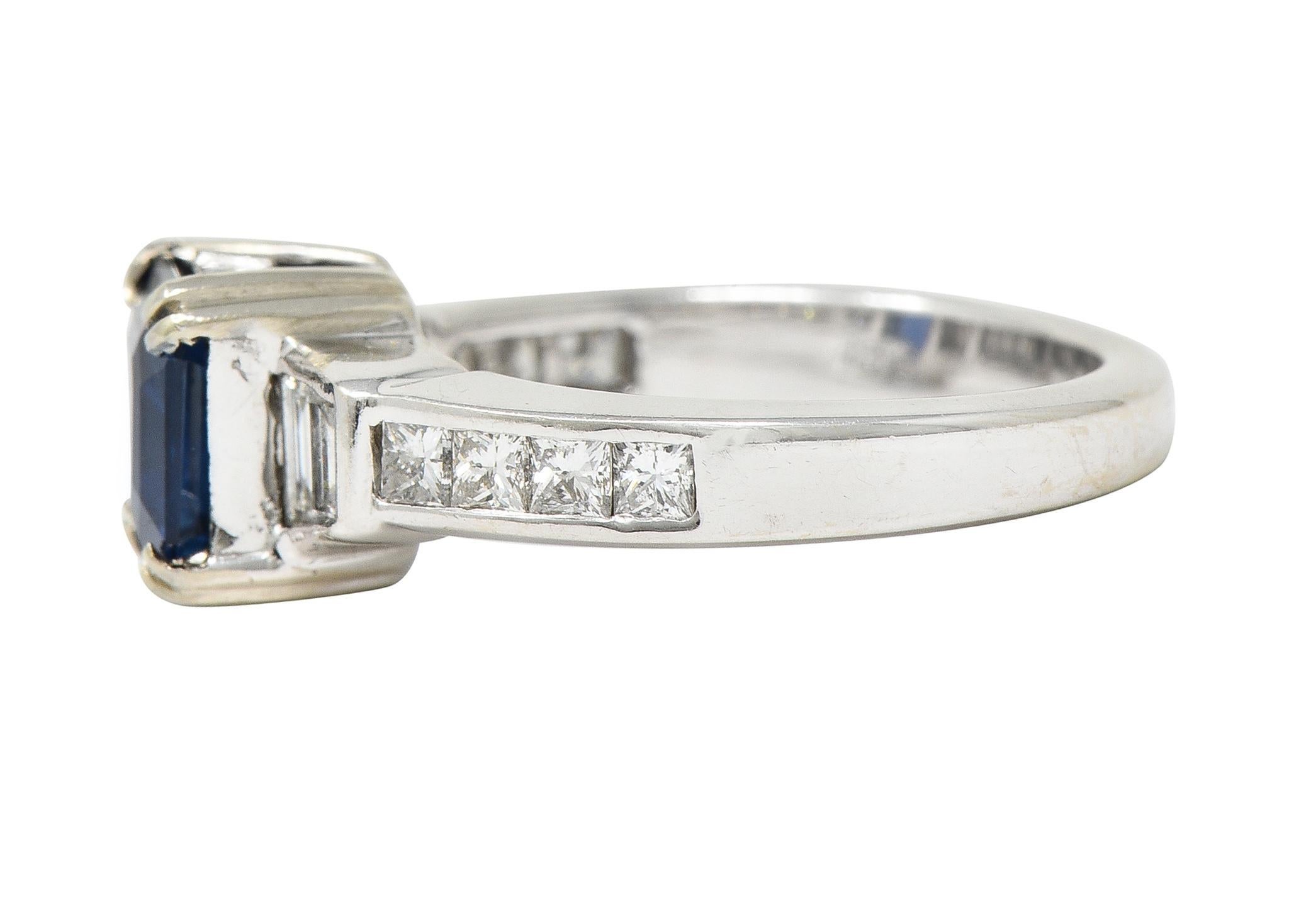 Women's or Men's 1990's 2.71 CTW Asscher Cut Sapphire Diamond 18 Karat White Gold Ring GIA For Sale