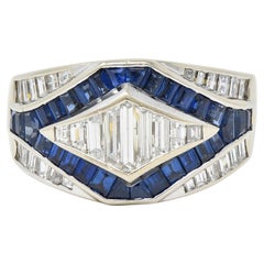 1990's 3.86 CTW Sapphire Diamond 18 Karat Two-Tone Gold Channel Band Ring