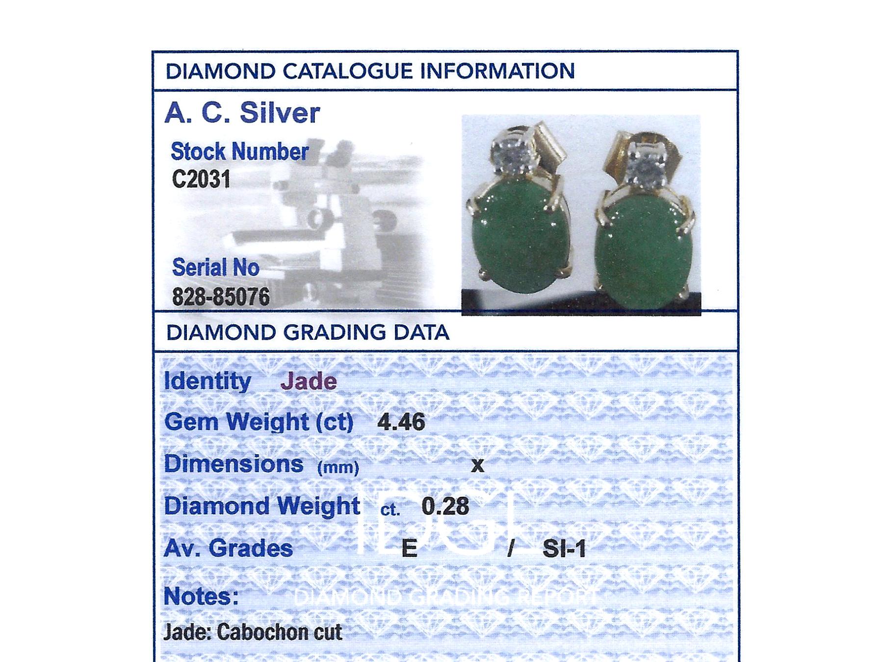 1990s 4.46 carat Jade and Diamond Earrings  2