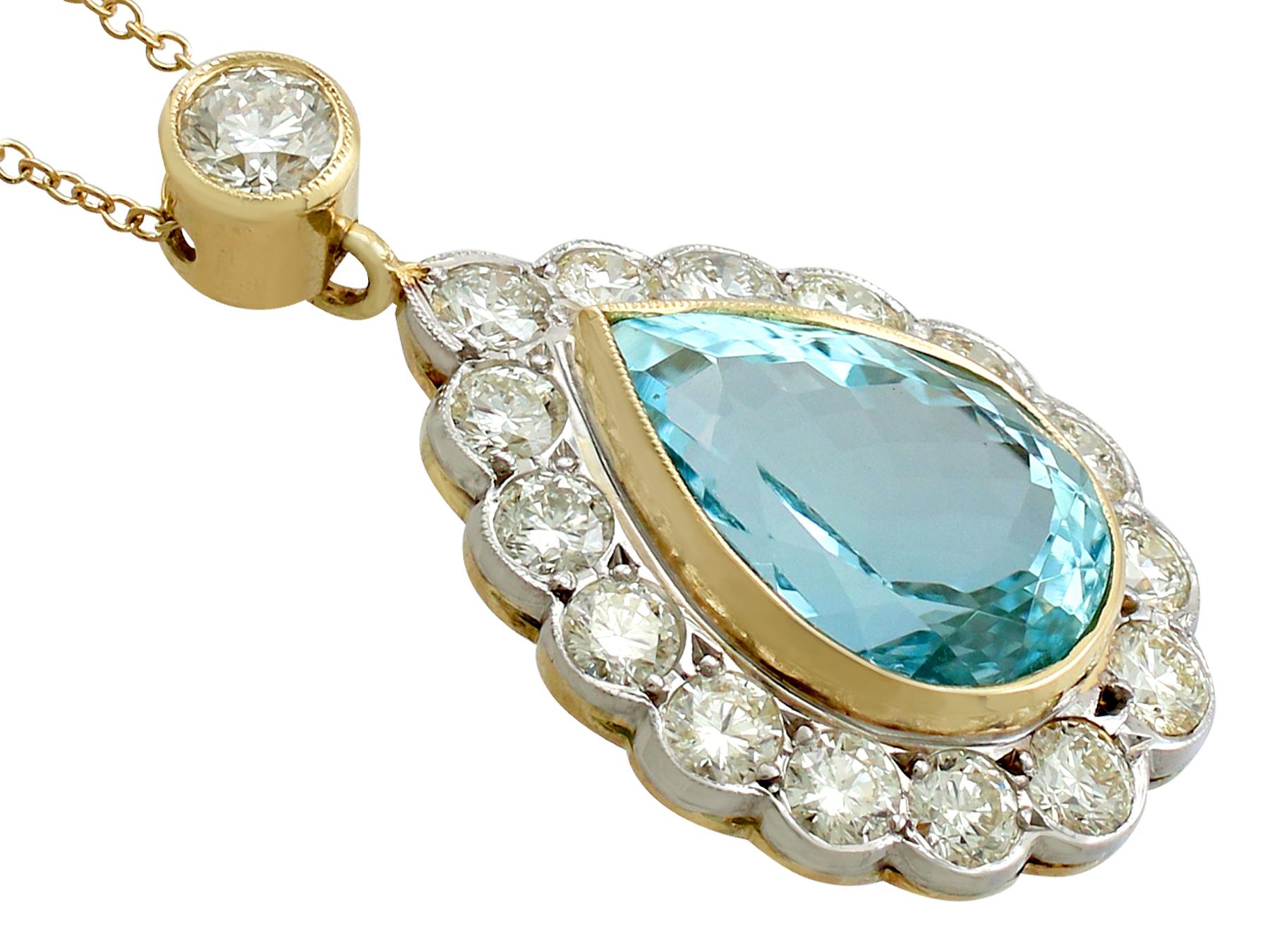 Retro 1990s 6.71 carat Aquamarine and 3.16 carat Diamond Yellow Gold Necklace