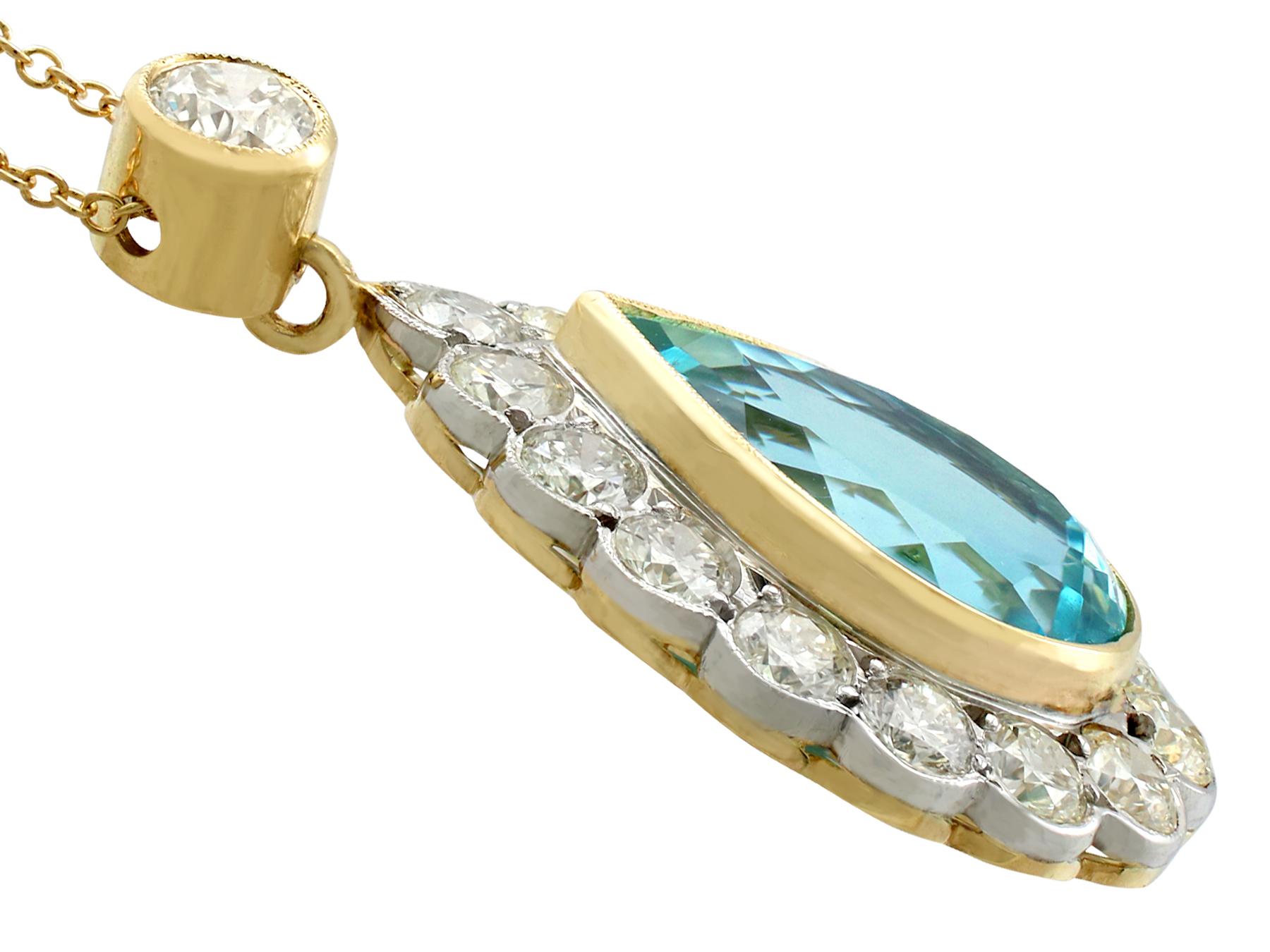 Pear Cut 1990s 6.71 carat Aquamarine and 3.16 carat Diamond Yellow Gold Necklace