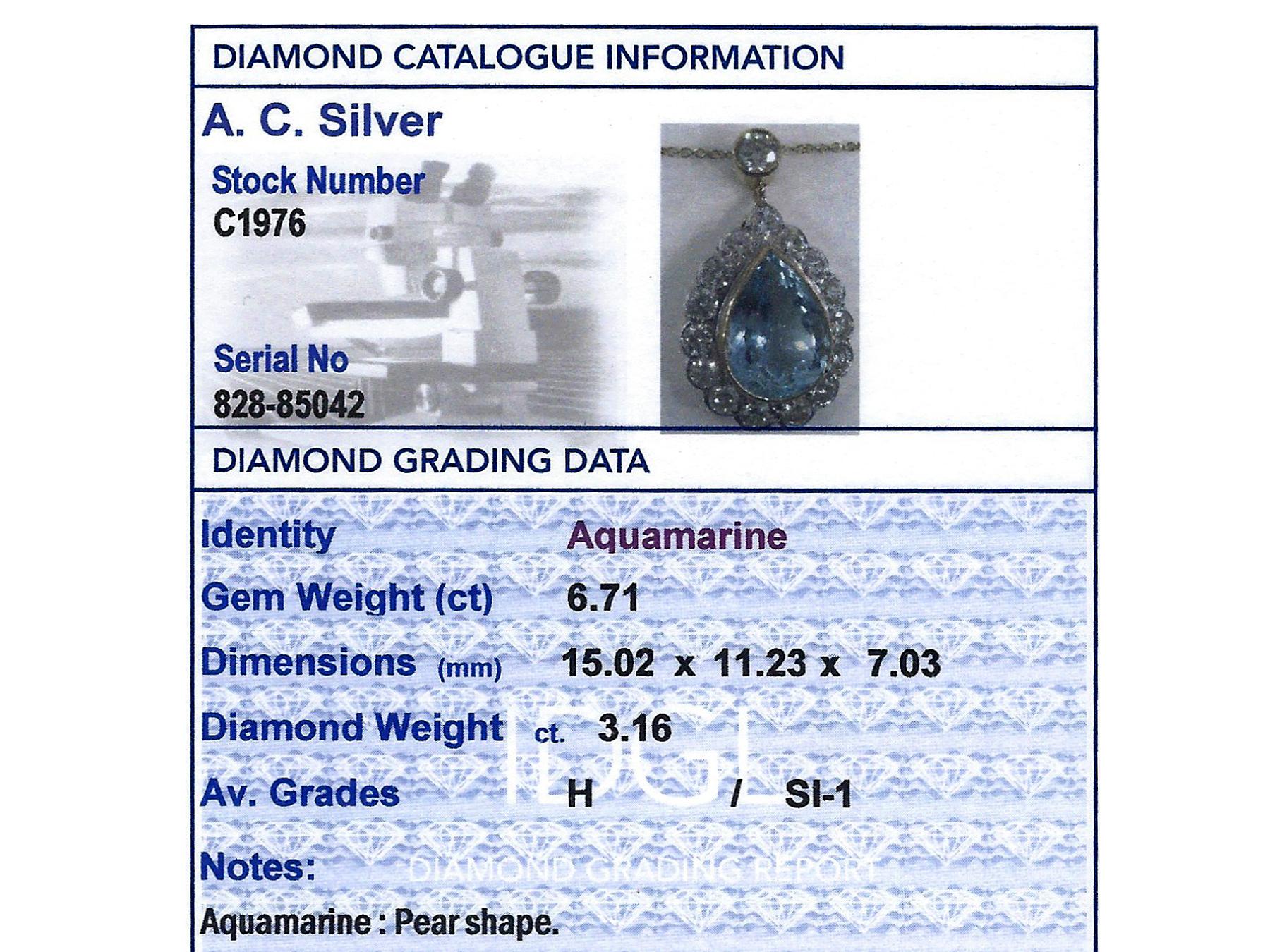 1990s 6.71 carat Aquamarine and 3.16 carat Diamond Yellow Gold Necklace 1