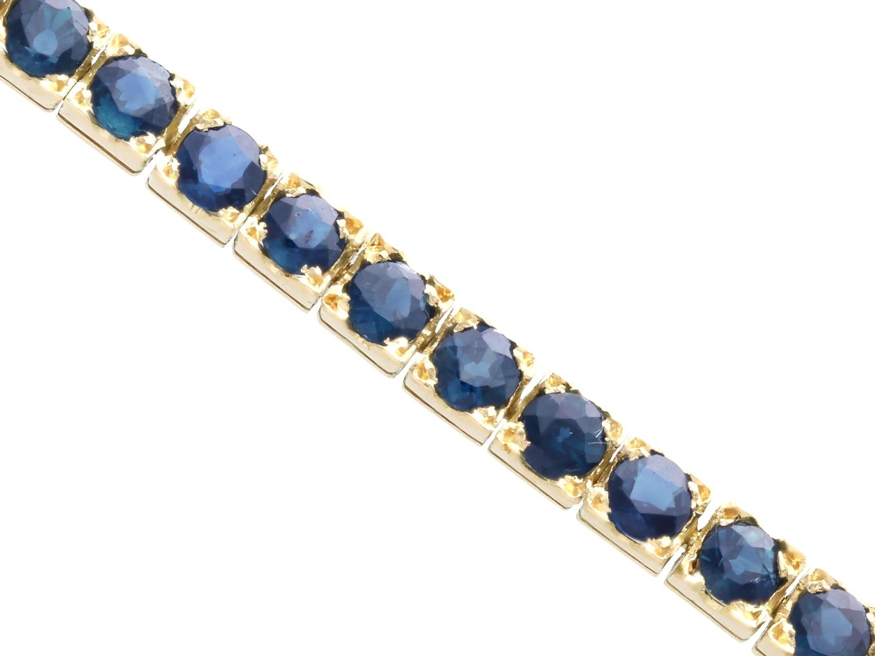 1990s 6.90 carat Sapphire Tennis Bracelet in 14k Yellow Gold In Excellent Condition For Sale In Jesmond, Newcastle Upon Tyne