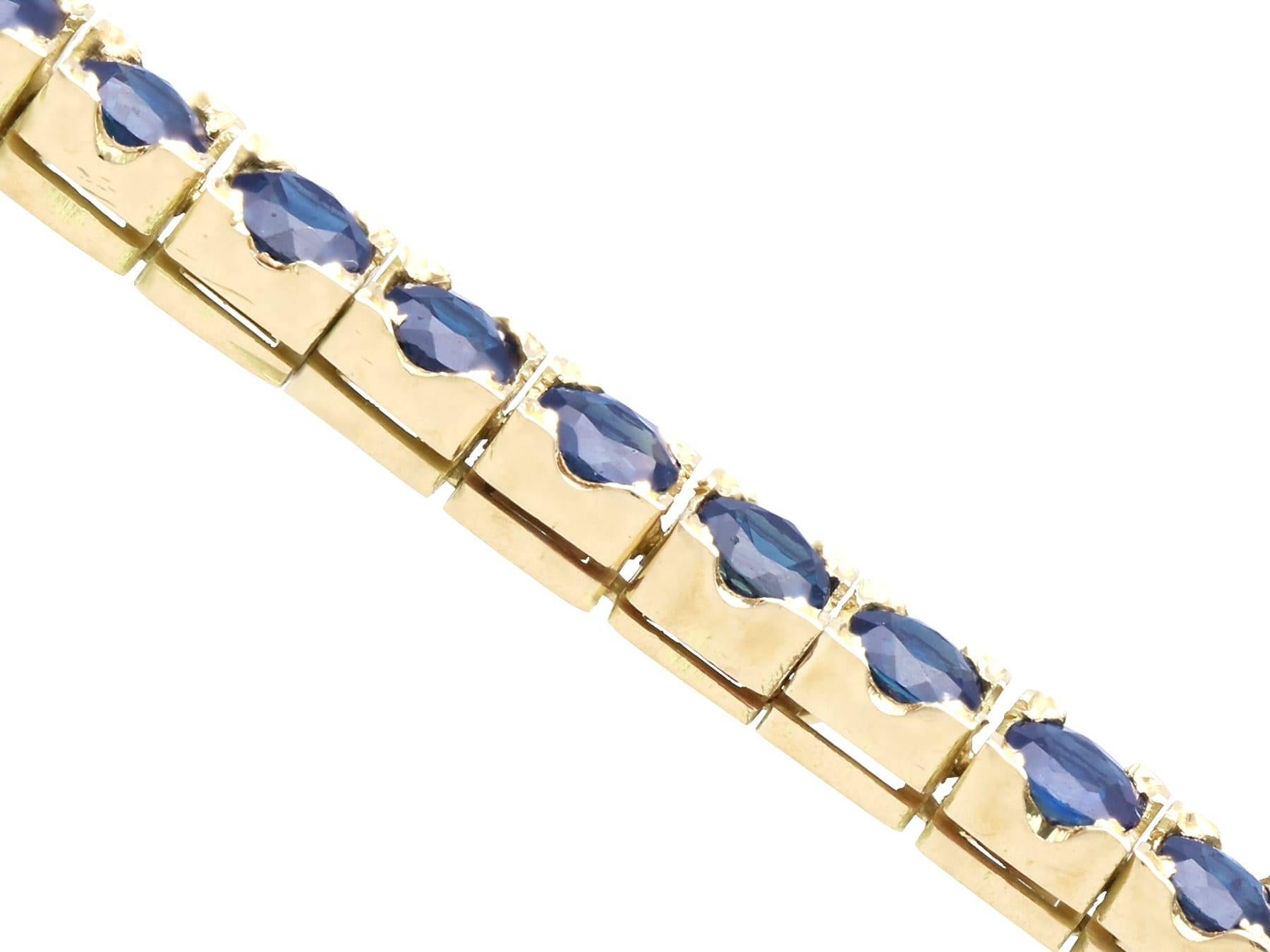 Women's or Men's 1990s 6.90 carat Sapphire Tennis Bracelet in 14k Yellow Gold For Sale