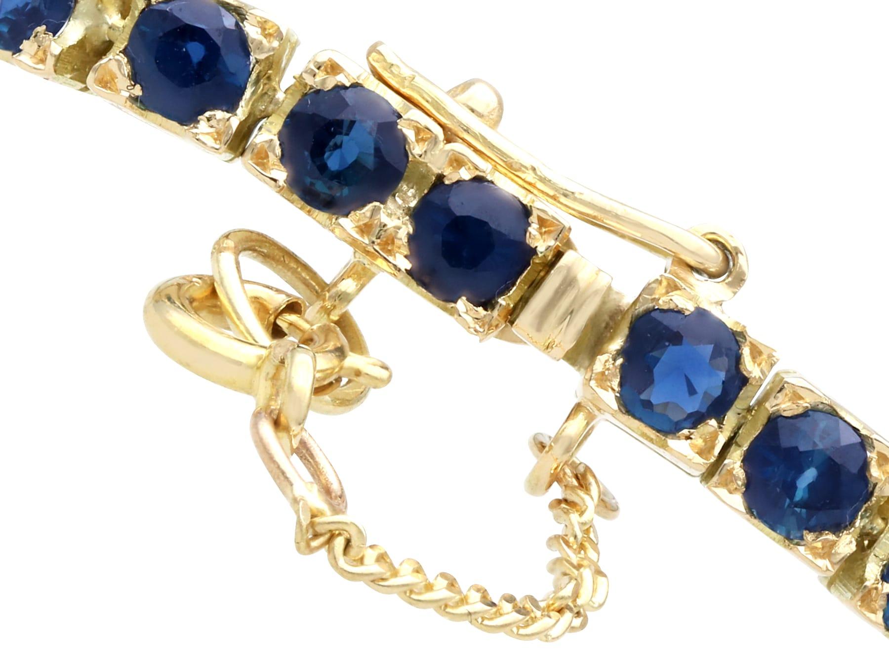 Bracelet tennis en or jaune 14 carats avec saphirs de 6,90 carats, années 1990 en vente 2