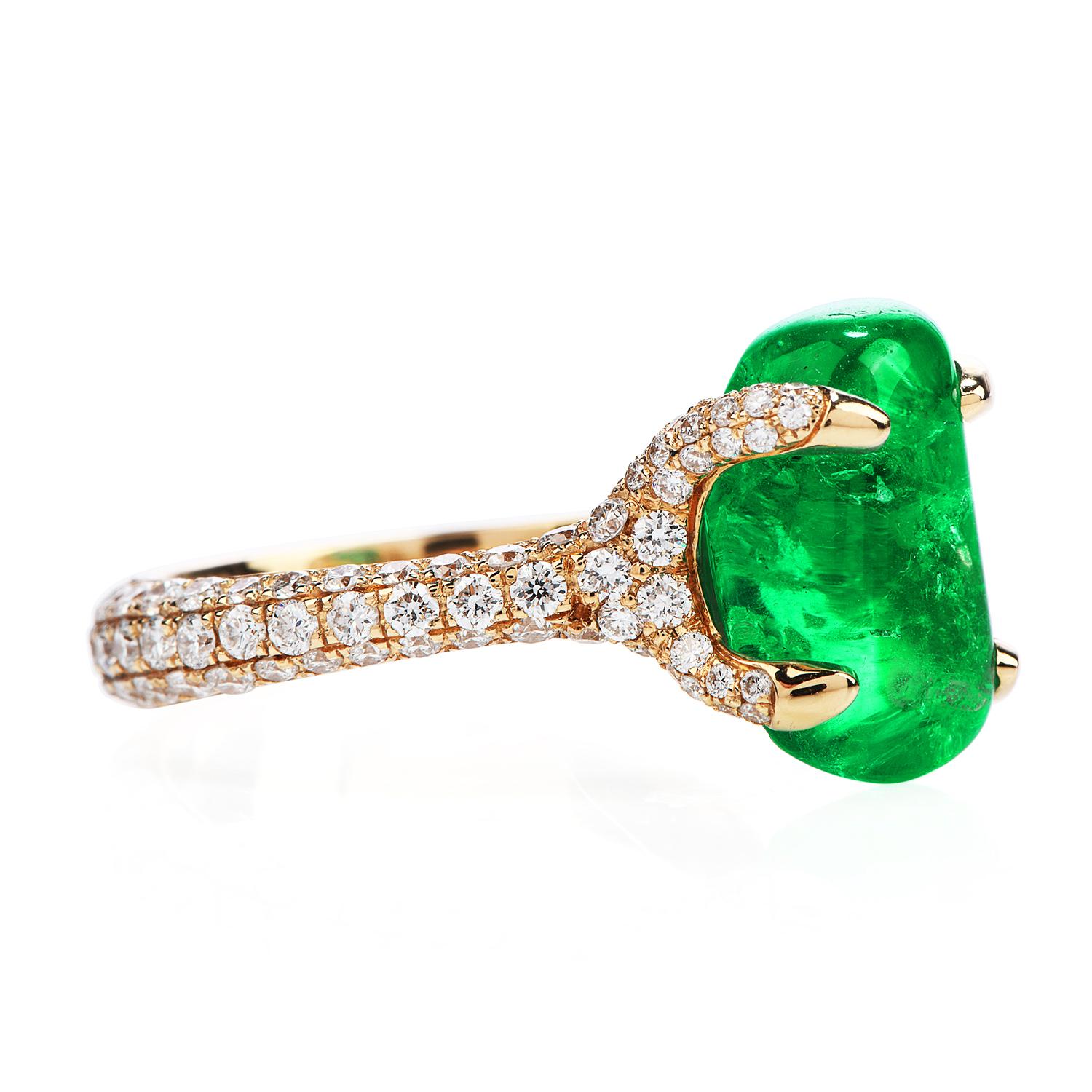 Modern 1990s 6.92 Carat Colombian Emerald Diamond 18 Karat Gold Cocktail Ring
