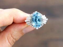 1990s 7.75 Carat Aquamarine and 1.65 Carat Diamond Platinum Cocktail Ring