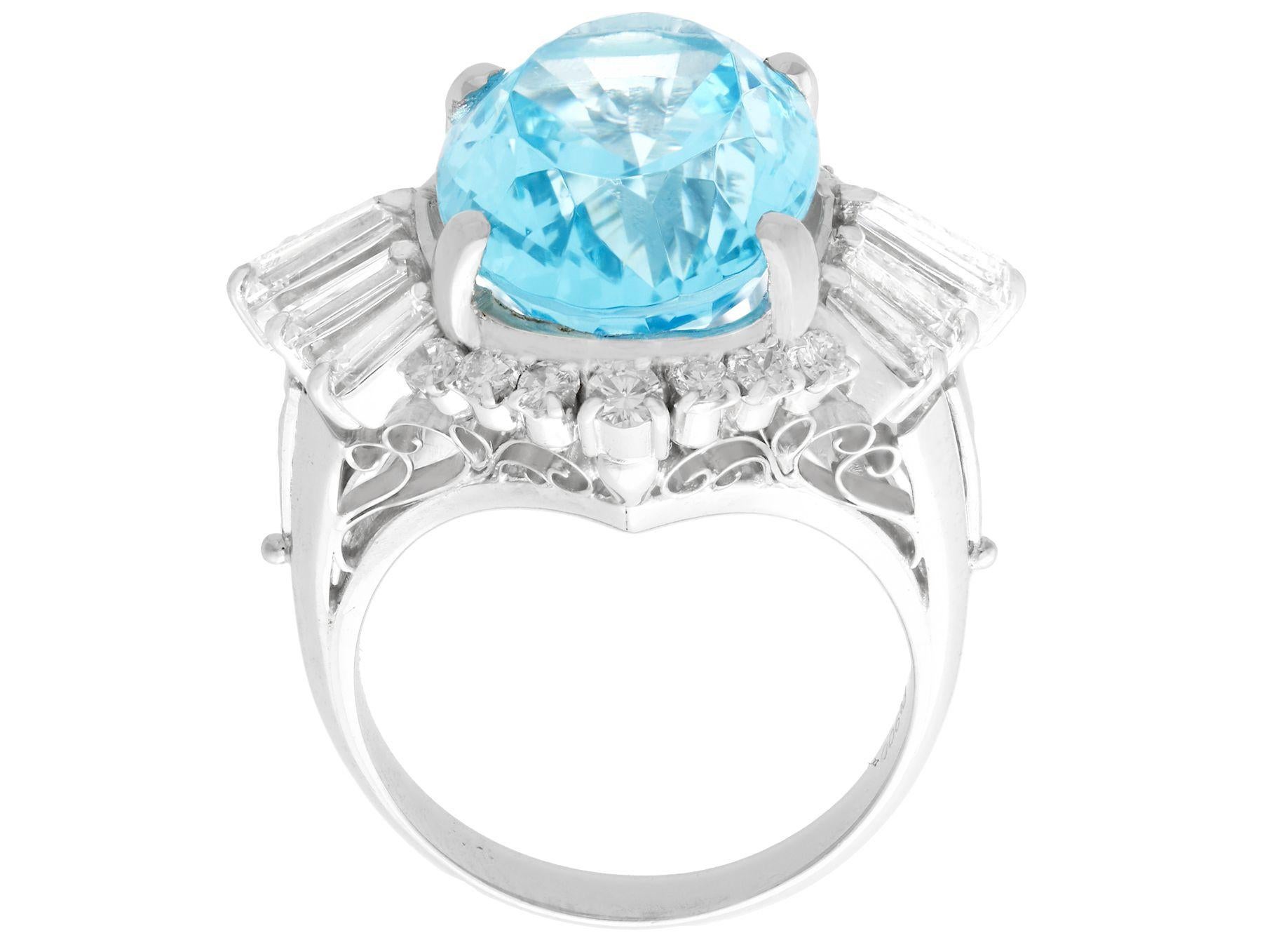 1990s 7.75 Carat Aquamarine and 1.65 Carat Diamond Platinum Cocktail Ring In Excellent Condition For Sale In Jesmond, Newcastle Upon Tyne