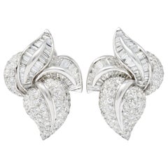 Vintage 1990s 9.00 Carat Diamond 18 Karat White Gold Foliate Earrings