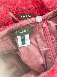 1990s 90s Escada Size 10 Red Tweed Skirt Suit Detachable Rabbit Fur Vintage 90s