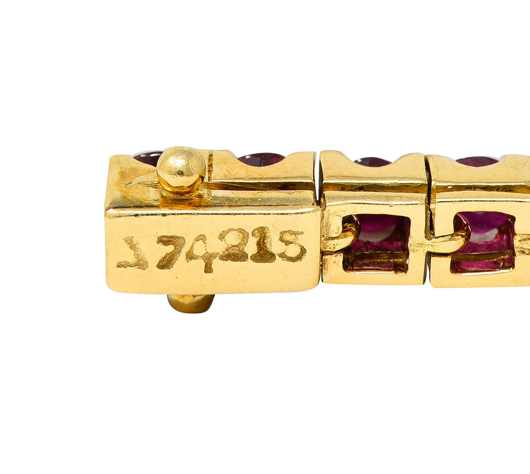 1990's 9.20 CTW Ruby 18 Karat Yellow Gold Vintage Line Bracelet For Sale 4