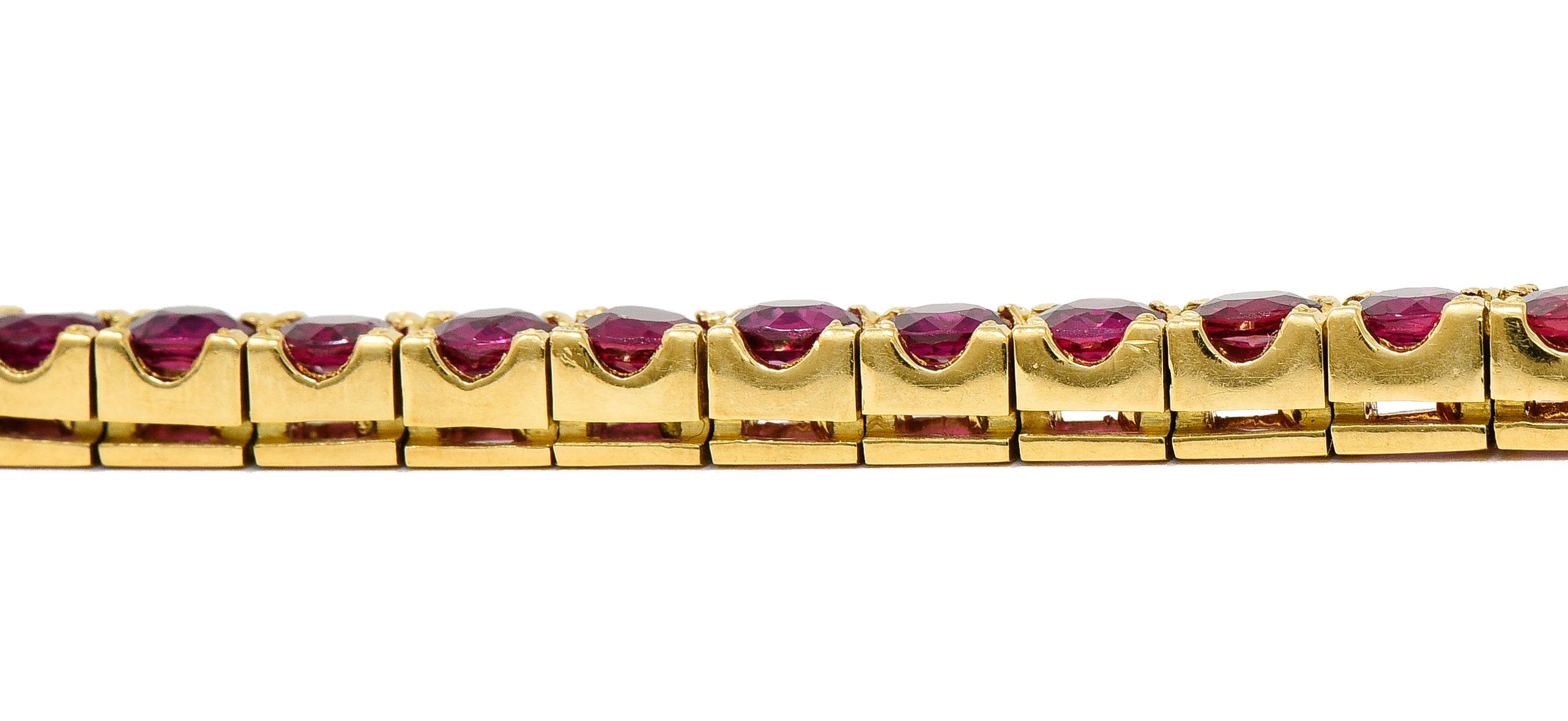 Bracelet ligne vintage en or jaune 18 carats avec rubis 9,20 carats poids total, années 1990 en vente 6