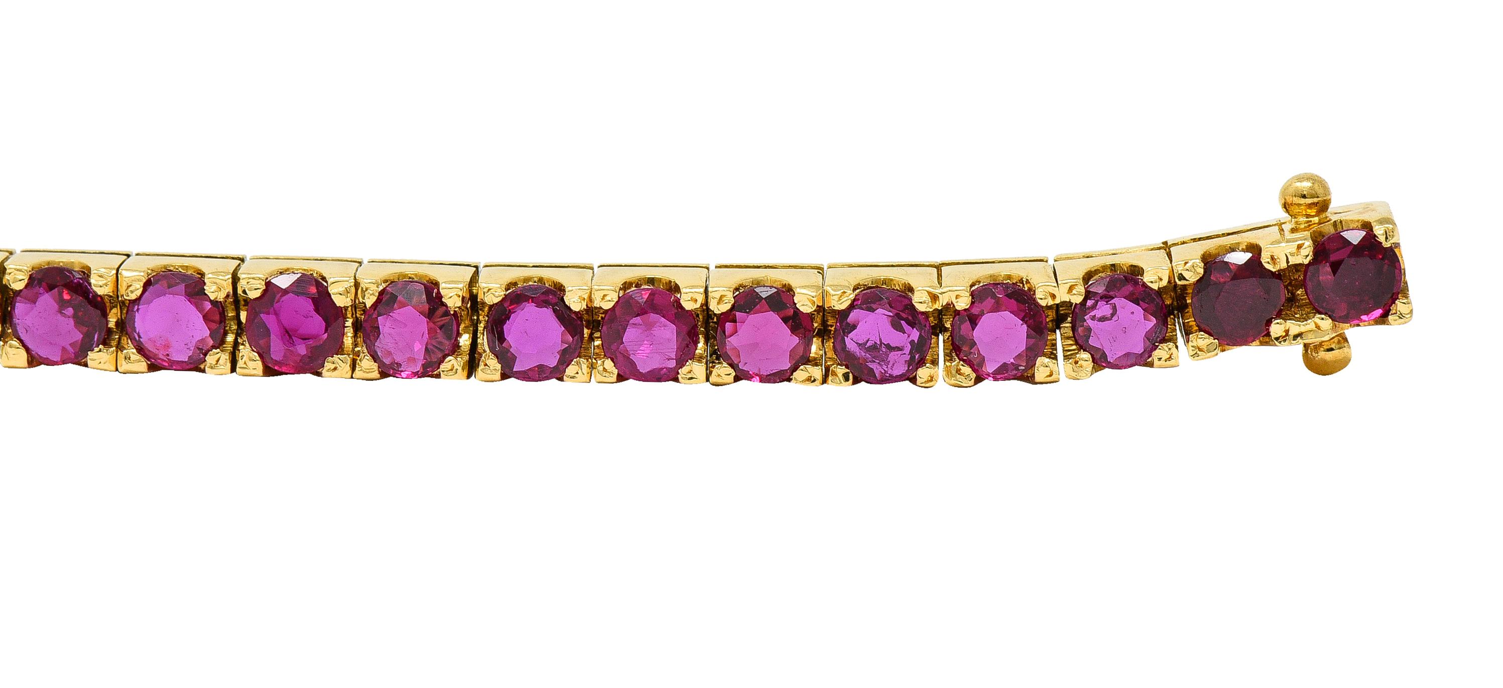 Bracelet ligne vintage en or jaune 18 carats avec rubis 9,20 carats poids total, années 1990 en vente 1