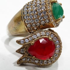 1990s 925 Silver Synthetic Ruby and Emerald Ring