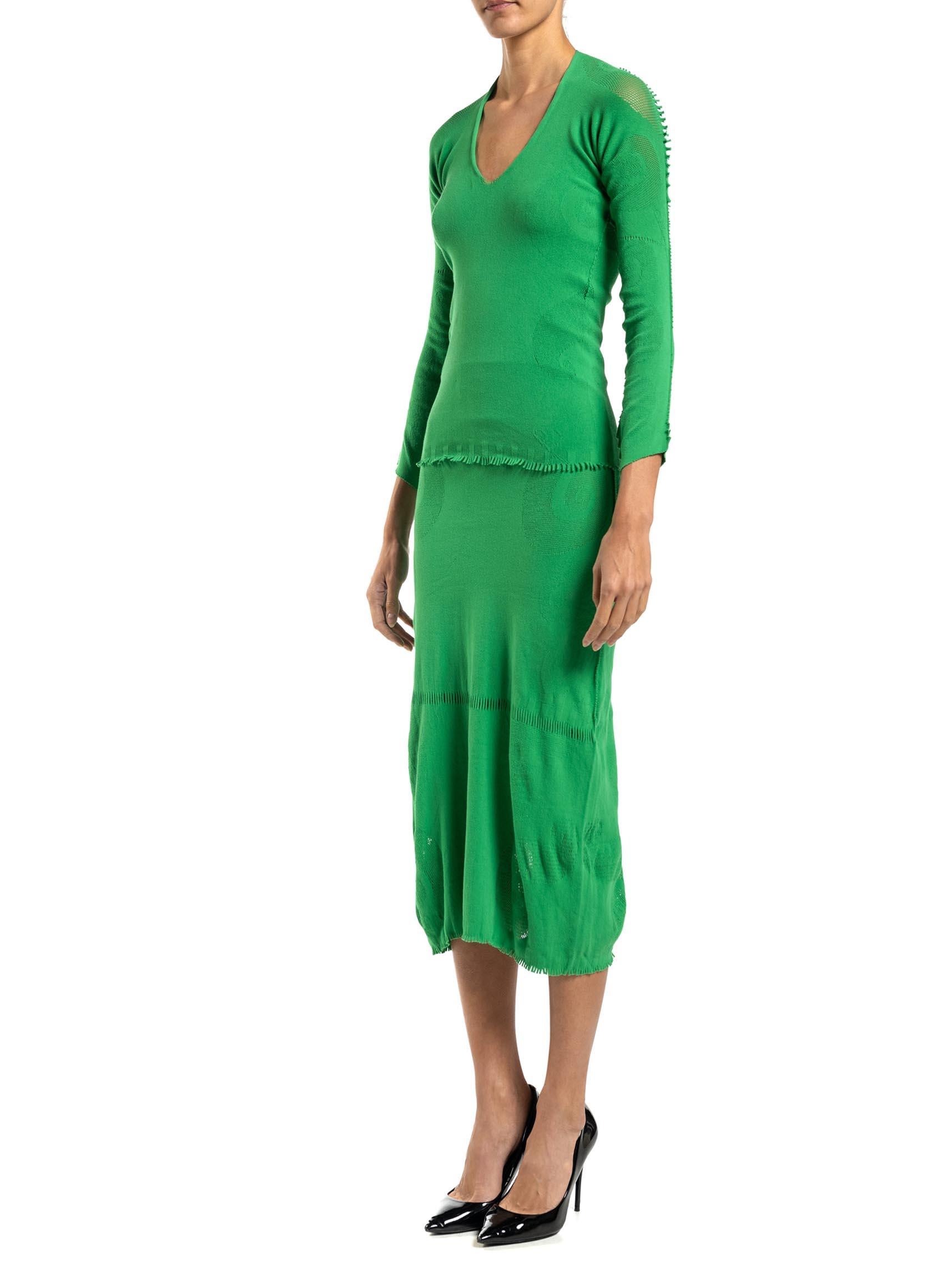 1990S A-POC BY ISSEY MIYAKE Grass Green Poly Blend Knit Top & Skirt Ensemble For Sale 7