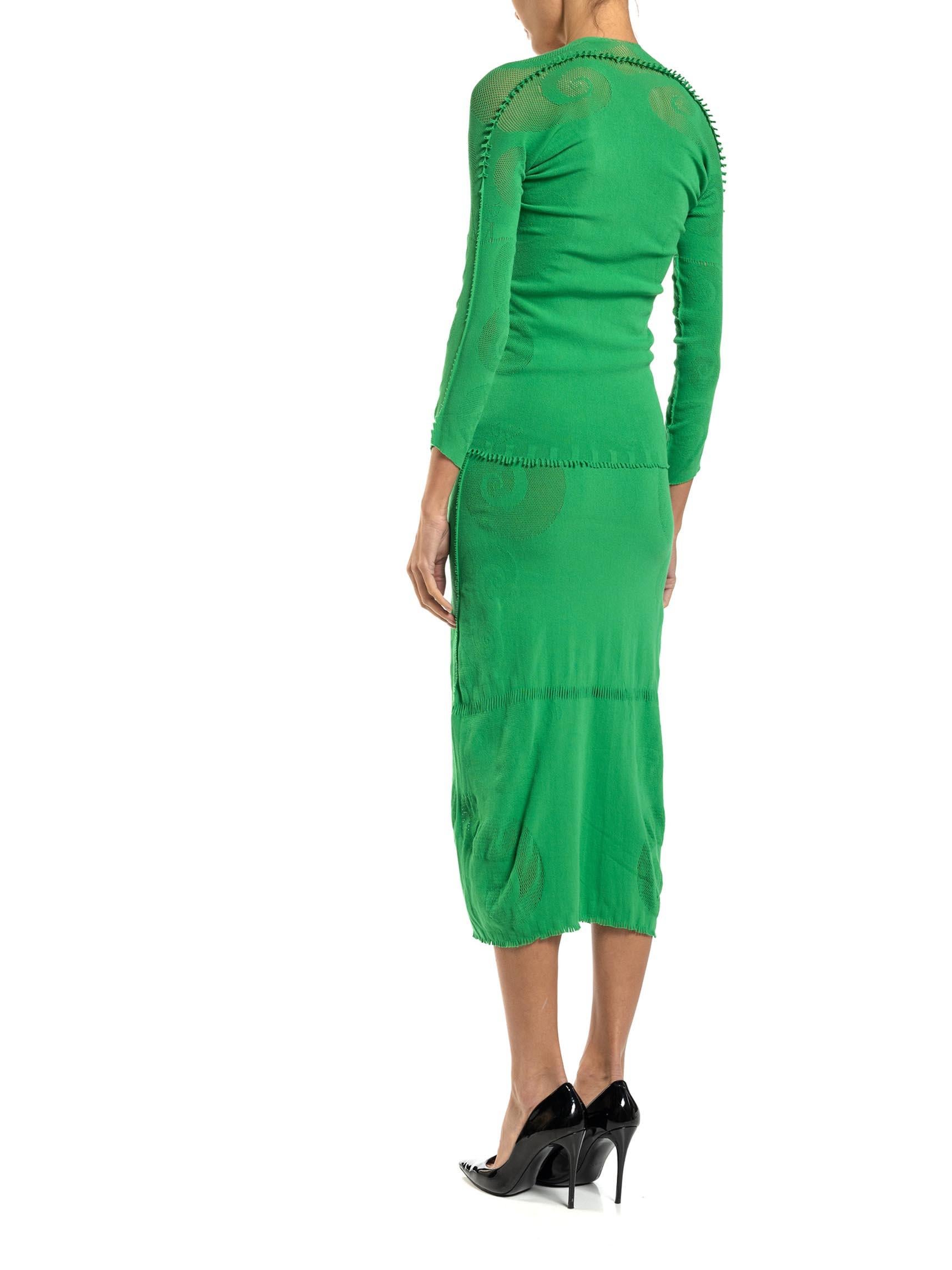 1990S A-POC BY ISSEY MIYAKE Grass Green Poly Blend Knit Top & Skirt Ensemble For Sale 5