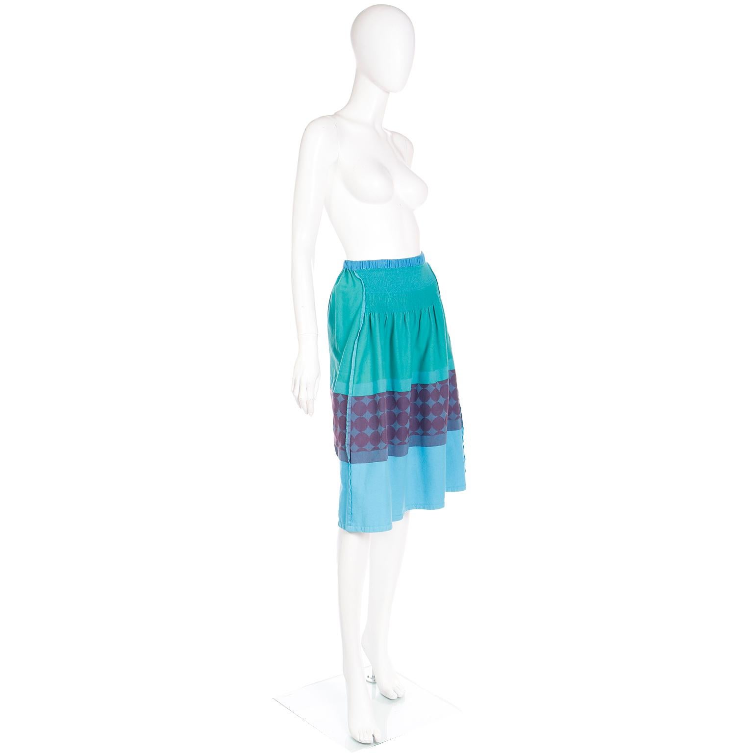Women's 1990s A-Poc Issey Miyake Dai Fujiwara Blue Green Purple Cotton Inside Out Skirt For Sale