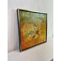 1990s Abstract Botanical Giclée on Canvas, Framed Colorful Floral Print