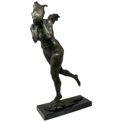 1990s Abstract Bronze Figure of a Woman Running Whilst Covering Her Face
