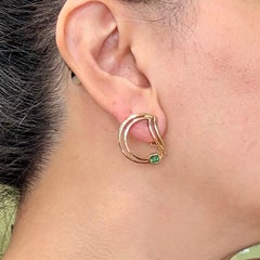 1990's Abstract Emerald "D" Statement Earrings 14k Yellow Gold