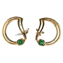 1990's Abstract Emerald "D" Statement Earrings 14k Yellow Gold
