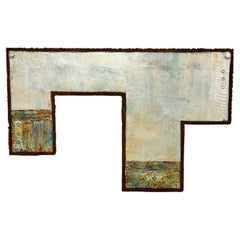 1990s Abstract Geometric Wall Art Mixed Media Metal Organic Wood Frame