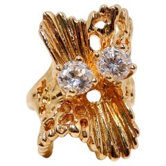 1990s Abstract Nature 18k Gold Plated & Crystal Cocktail Ring