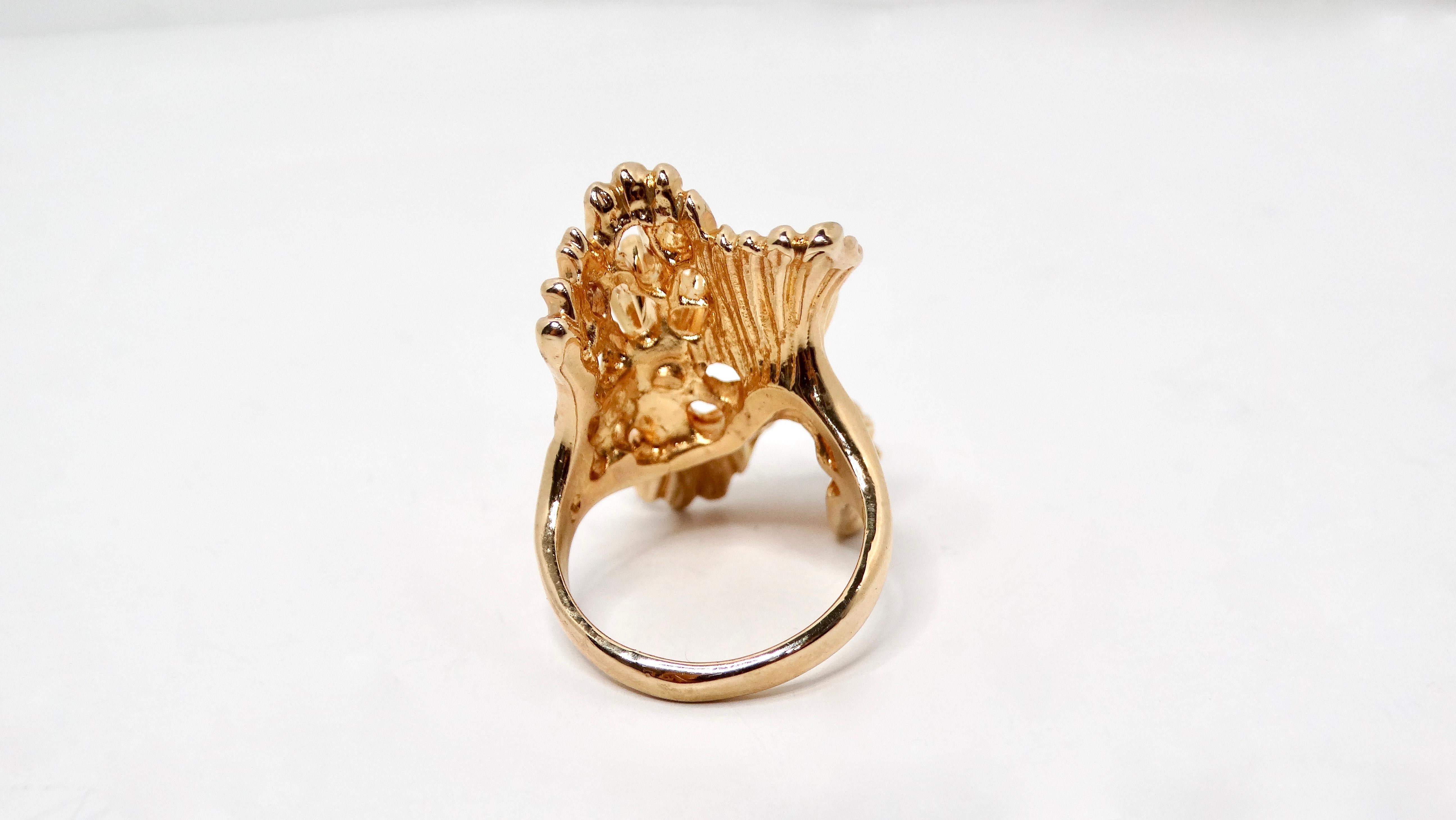 1990s Abstract Nature 18k Gold Plated & Crystal Cocktail Ring In Good Condition For Sale In Scottsdale, AZ