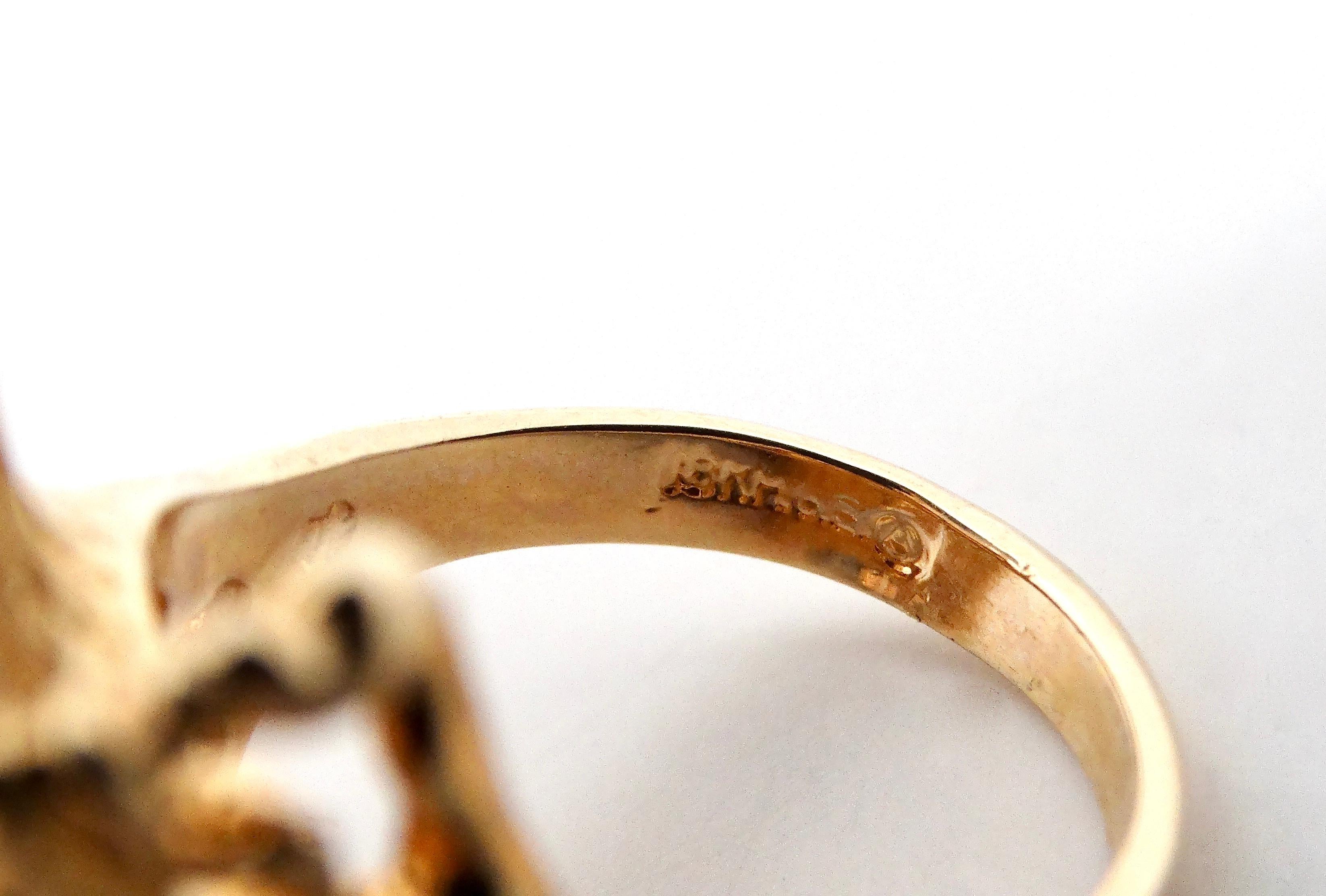 1990s Abstract Nature 18k Gold Plated & Crystal Cocktail Ring For Sale 1