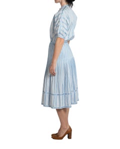 1990S Adele Simpson Blue & White Cotton Dress